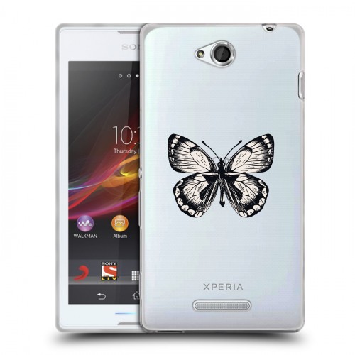 Полупрозрачный дизайнерский пластиковый чехол для Sony Xperia C прозрачные Бабочки 