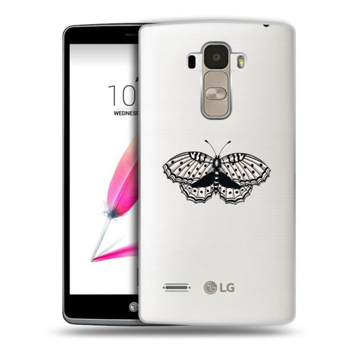 Полупрозрачный дизайнерский пластиковый чехол для LG G4 Stylus прозрачные Бабочки 