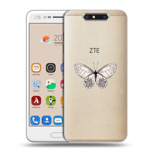 Полупрозрачный дизайнерский пластиковый чехол для ZTE Blade V8 прозрачные Бабочки 