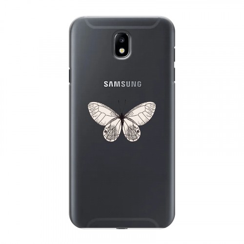 Полупрозрачный дизайнерский пластиковый чехол для Samsung Galaxy J7 (2017) прозрачные Бабочки 