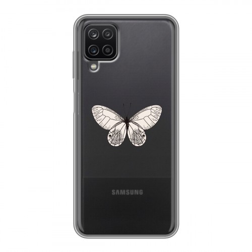 Полупрозрачный дизайнерский силиконовый чехол для Samsung Galaxy A12 прозрачные Бабочки 