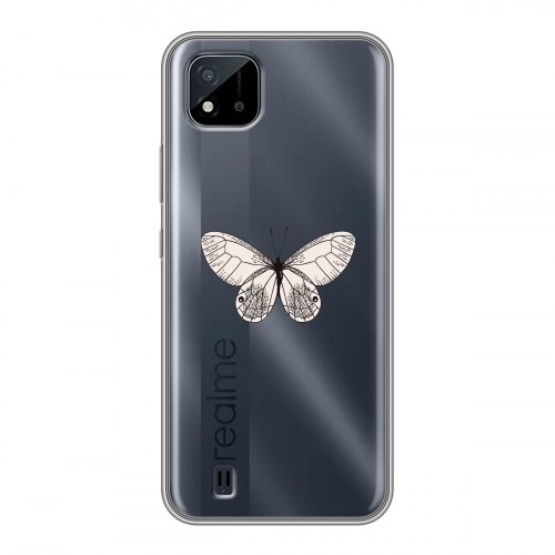 Полупрозрачный дизайнерский силиконовый с усиленными углами чехол для Realme C20 прозрачные Бабочки 