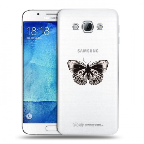 Полупрозрачный дизайнерский пластиковый чехол для Samsung Galaxy A8 прозрачные Бабочки 