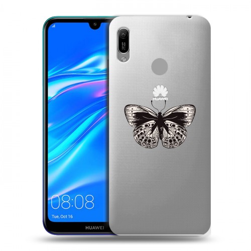 Полупрозрачный дизайнерский пластиковый чехол для Huawei Y6 (2019) прозрачные Бабочки 