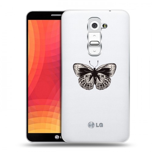 Полупрозрачный дизайнерский пластиковый чехол для LG Optimus G2 прозрачные Бабочки 