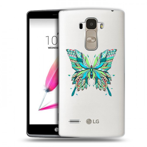 Полупрозрачный дизайнерский пластиковый чехол для LG G4 Stylus прозрачные Бабочки 