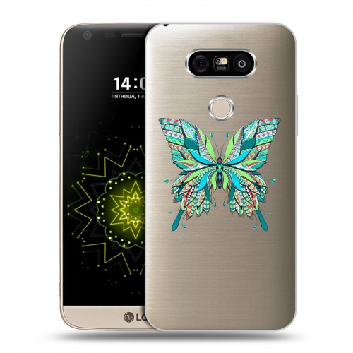 Полупрозрачный дизайнерский пластиковый чехол для LG G5 прозрачные Бабочки 