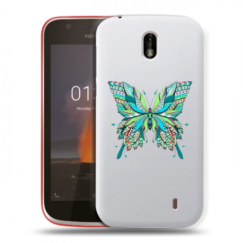 Полупрозрачный дизайнерский пластиковый чехол для Nokia 1 прозрачные Бабочки 
