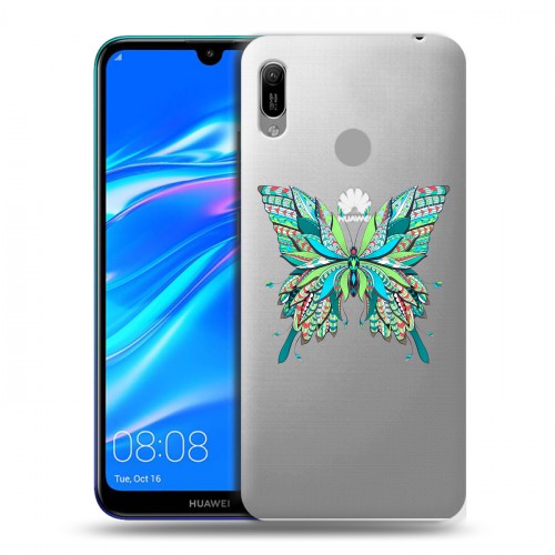 Полупрозрачный дизайнерский пластиковый чехол для Huawei Y6 (2019) прозрачные Бабочки 