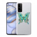 Полупрозрачный дизайнерский пластиковый чехол для Huawei Honor 30 прозрачные Бабочки 