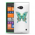 Полупрозрачный дизайнерский пластиковый чехол для Nokia Lumia 730/735 прозрачные Бабочки 