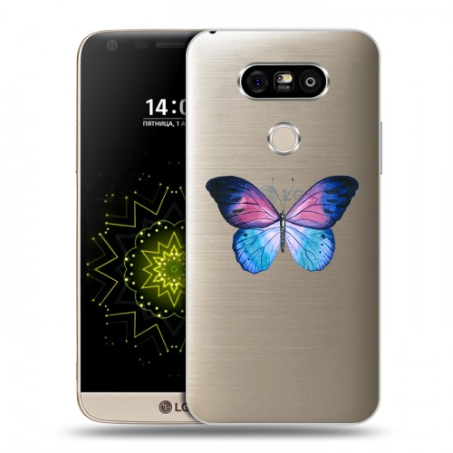 Полупрозрачный дизайнерский пластиковый чехол для LG G5 прозрачные Бабочки 