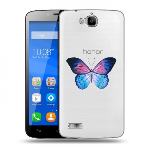 Полупрозрачный дизайнерский пластиковый чехол для Huawei Honor 3C Lite прозрачные Бабочки 