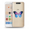 Полупрозрачный дизайнерский пластиковый чехол для ZTE Blade V8 прозрачные Бабочки 