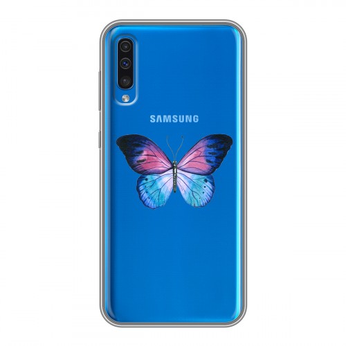 Полупрозрачный дизайнерский пластиковый чехол для Samsung Galaxy A50 прозрачные Бабочки 