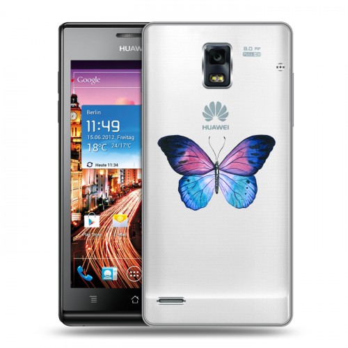 Полупрозрачный дизайнерский пластиковый чехол для Huawei Ascend P1 прозрачные Бабочки 