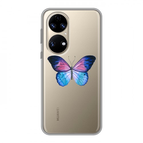 Полупрозрачный дизайнерский силиконовый чехол для Huawei P50 Pro прозрачные Бабочки 