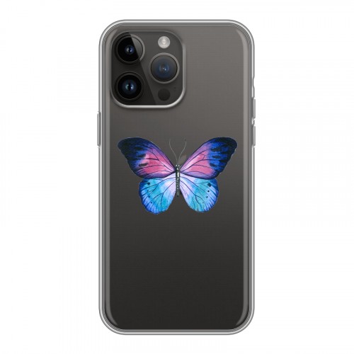 Полупрозрачный дизайнерский силиконовый с усиленными углами чехол для Iphone 14 Pro Max прозрачные Бабочки 