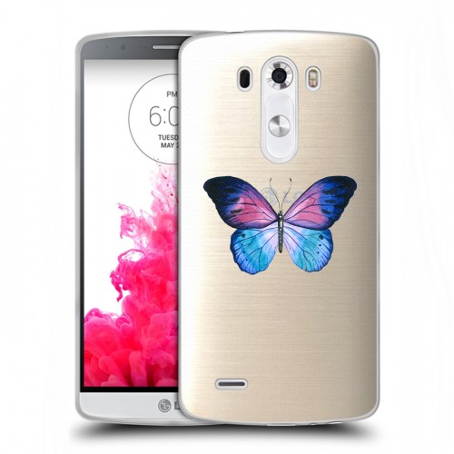 Полупрозрачный дизайнерский пластиковый чехол для LG G3 (Dual-LTE) прозрачные Бабочки 