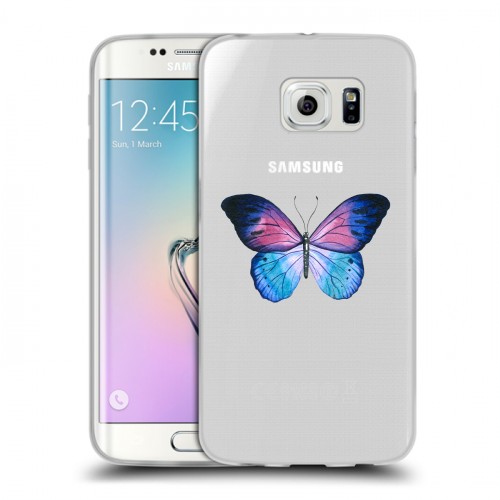 Полупрозрачный дизайнерский пластиковый чехол для Samsung Galaxy S6 Edge прозрачные Бабочки 