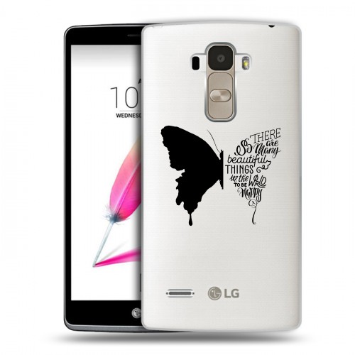 Полупрозрачный дизайнерский пластиковый чехол для LG G4 Stylus прозрачные Бабочки 