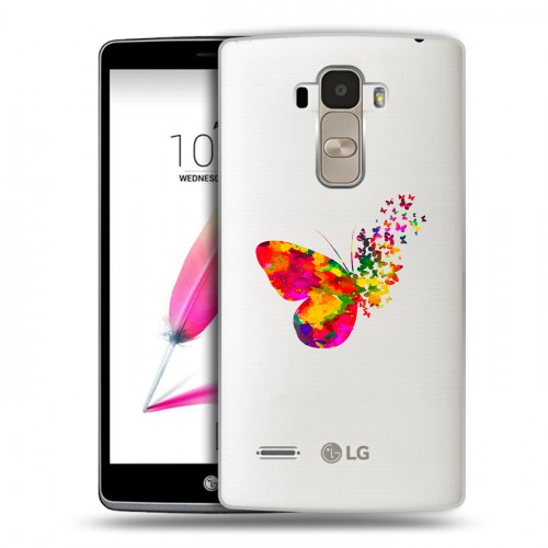 Полупрозрачный дизайнерский пластиковый чехол для LG G4 Stylus прозрачные Бабочки 