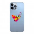Полупрозрачный дизайнерский силиконовый чехол для Iphone 13 Pro Max прозрачные Бабочки 