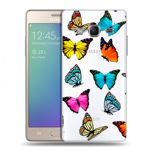 Полупрозрачный дизайнерский пластиковый чехол для Samsung Z3 прозрачные Бабочки 