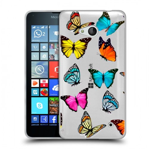 Полупрозрачный дизайнерский пластиковый чехол для Microsoft Lumia 640 прозрачные Бабочки 