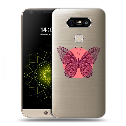 Полупрозрачный дизайнерский пластиковый чехол для LG G5 прозрачные Бабочки 