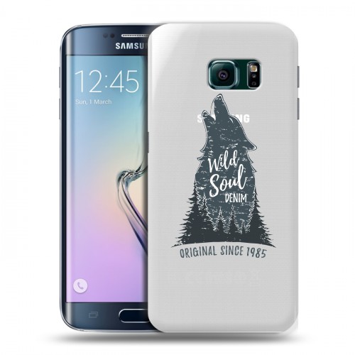Полупрозрачный дизайнерский пластиковый чехол для Samsung Galaxy S6 Edge Волки