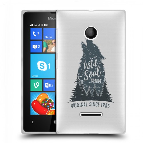 Полупрозрачный дизайнерский пластиковый чехол для Microsoft Lumia 435 Волки