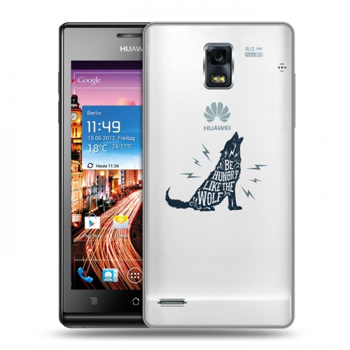 Полупрозрачный дизайнерский пластиковый чехол для Huawei Ascend P1 Волки