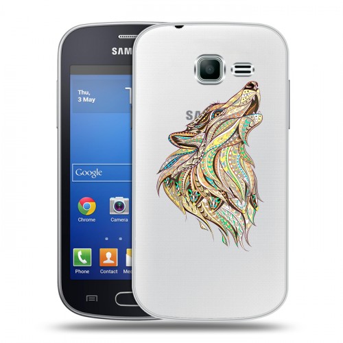 Полупрозрачный дизайнерский пластиковый чехол для Samsung Galaxy Trend Lite Волки