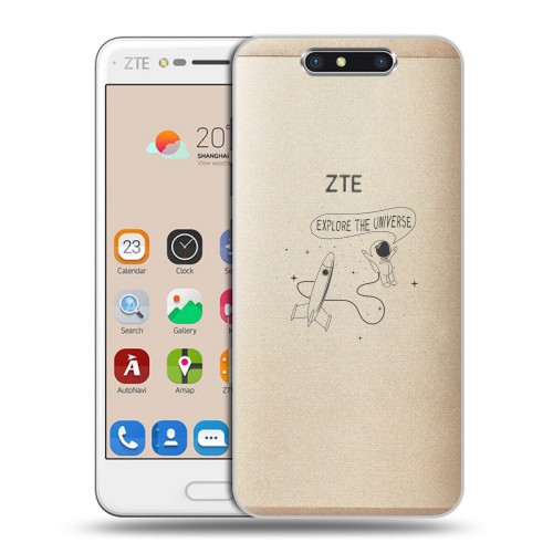 Полупрозрачный дизайнерский пластиковый чехол для ZTE Blade V8 Прозрачный космос