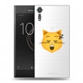 Полупрозрачный дизайнерский пластиковый чехол для Sony Xperia XZs Кошка - стикер