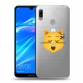 Полупрозрачный дизайнерский пластиковый чехол для Huawei Y6 (2019) Кошка - стикер