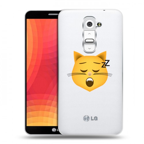 Полупрозрачный дизайнерский пластиковый чехол для LG Optimus G2 Кошка - стикер