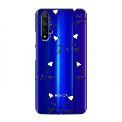 Полупрозрачный дизайнерский пластиковый чехол для Huawei Honor 20 Прозрачные кошки