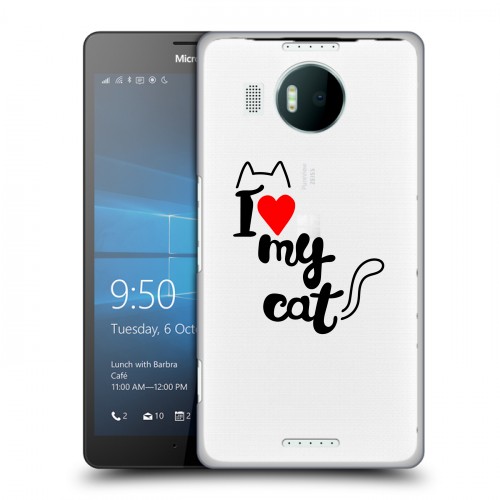 Полупрозрачный дизайнерский пластиковый чехол для Microsoft Lumia 950 XL Прозрачные кошки