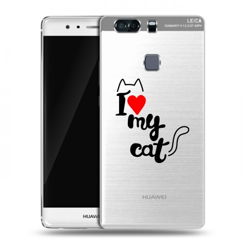 Полупрозрачный дизайнерский пластиковый чехол для Huawei P9 Plus Прозрачные кошки