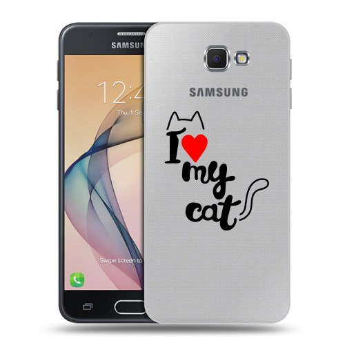 Полупрозрачный дизайнерский пластиковый чехол для Samsung Galaxy J5 Prime Прозрачные кошки