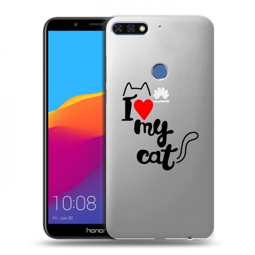 Полупрозрачный дизайнерский пластиковый чехол для Huawei Honor 7C Pro Прозрачные кошки