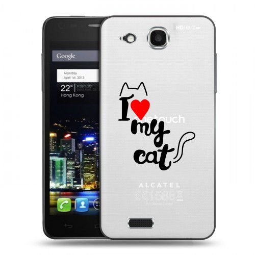 Полупрозрачный дизайнерский пластиковый чехол для Alcatel One Touch Idol Ultra Прозрачные кошки