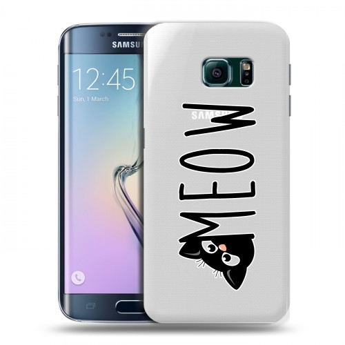 Полупрозрачный дизайнерский пластиковый чехол для Samsung Galaxy S6 Edge Прозрачный кот