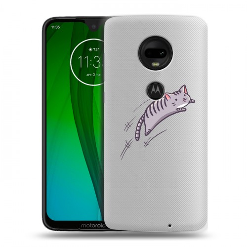 Полупрозрачный дизайнерский пластиковый чехол для Motorola Moto G7 Прозрачные кошки