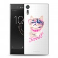 Полупрозрачный дизайнерский пластиковый чехол для Sony Xperia XZs Прозрачные кошки