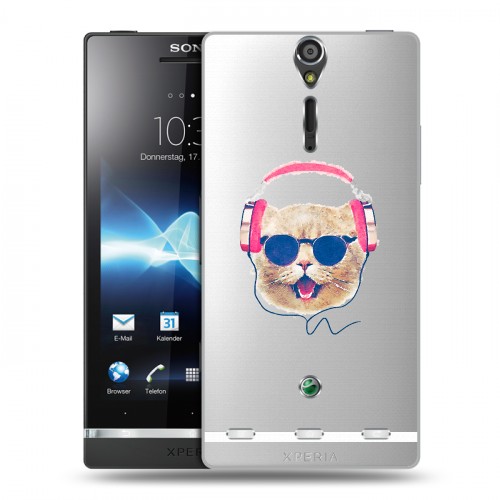 Полупрозрачный дизайнерский пластиковый чехол для Sony Xperia S Прозрачные кошки