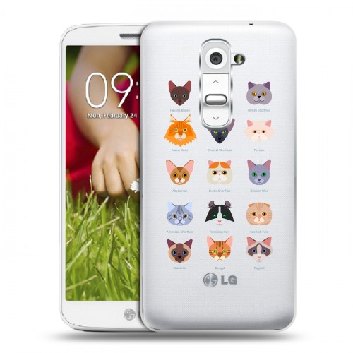 Полупрозрачный дизайнерский пластиковый чехол для LG Optimus G2 mini Прозрачные кошки