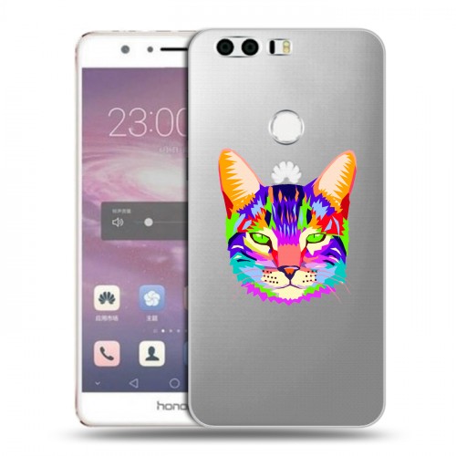 Полупрозрачный дизайнерский пластиковый чехол для Huawei Honor 8 Прозрачные кошки